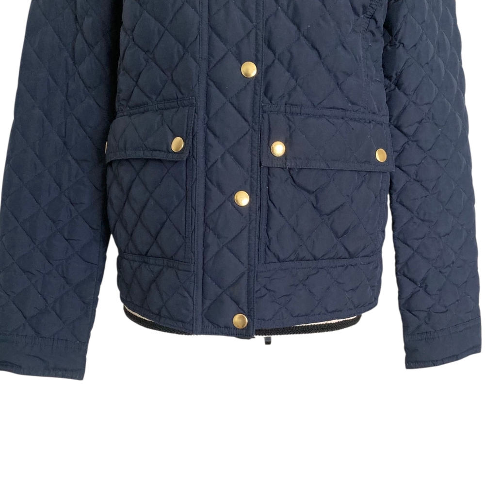 J. Crew Barn Quilted down Jacket Coat size S Navy Blue Corduroy collar Preppy - Picture 7 of 17